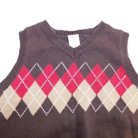 Gymboree Boys XS ( 3T - 4T ) Brown Red Tan Knit Pullover Argyle Sweater Vest - Picture 5 of 7
